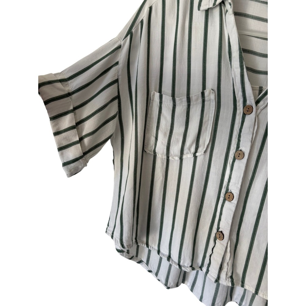 Velvet Heart Green White Striped Linen Blend Button Down Shirt M - Picture 4 of 7
